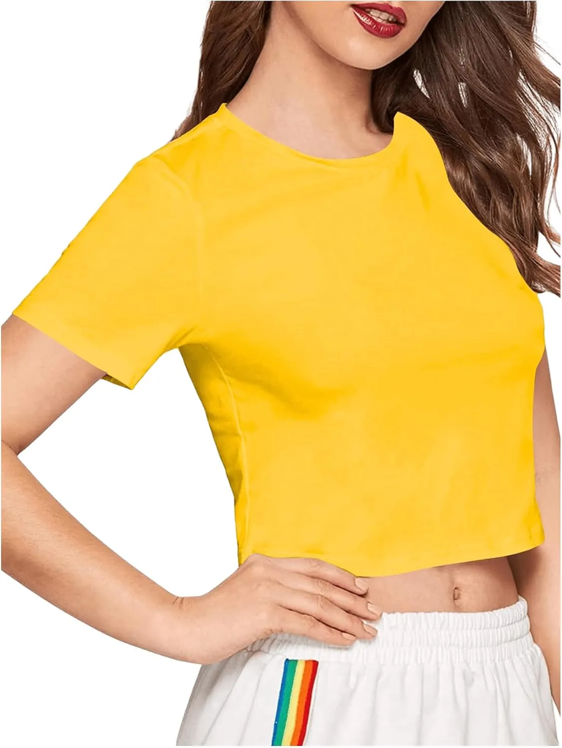 SweatyRocks Women's Casual Short Sleeve Crew Neck Basic Crop Top T Shirts