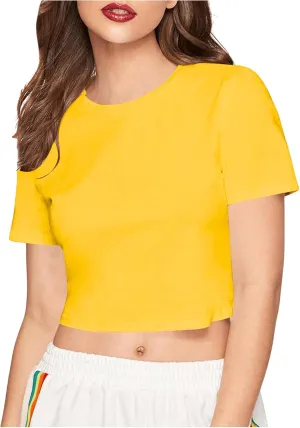SweatyRocks Women's Casual Short Sleeve Crew Neck Basic Crop Top T Shirts