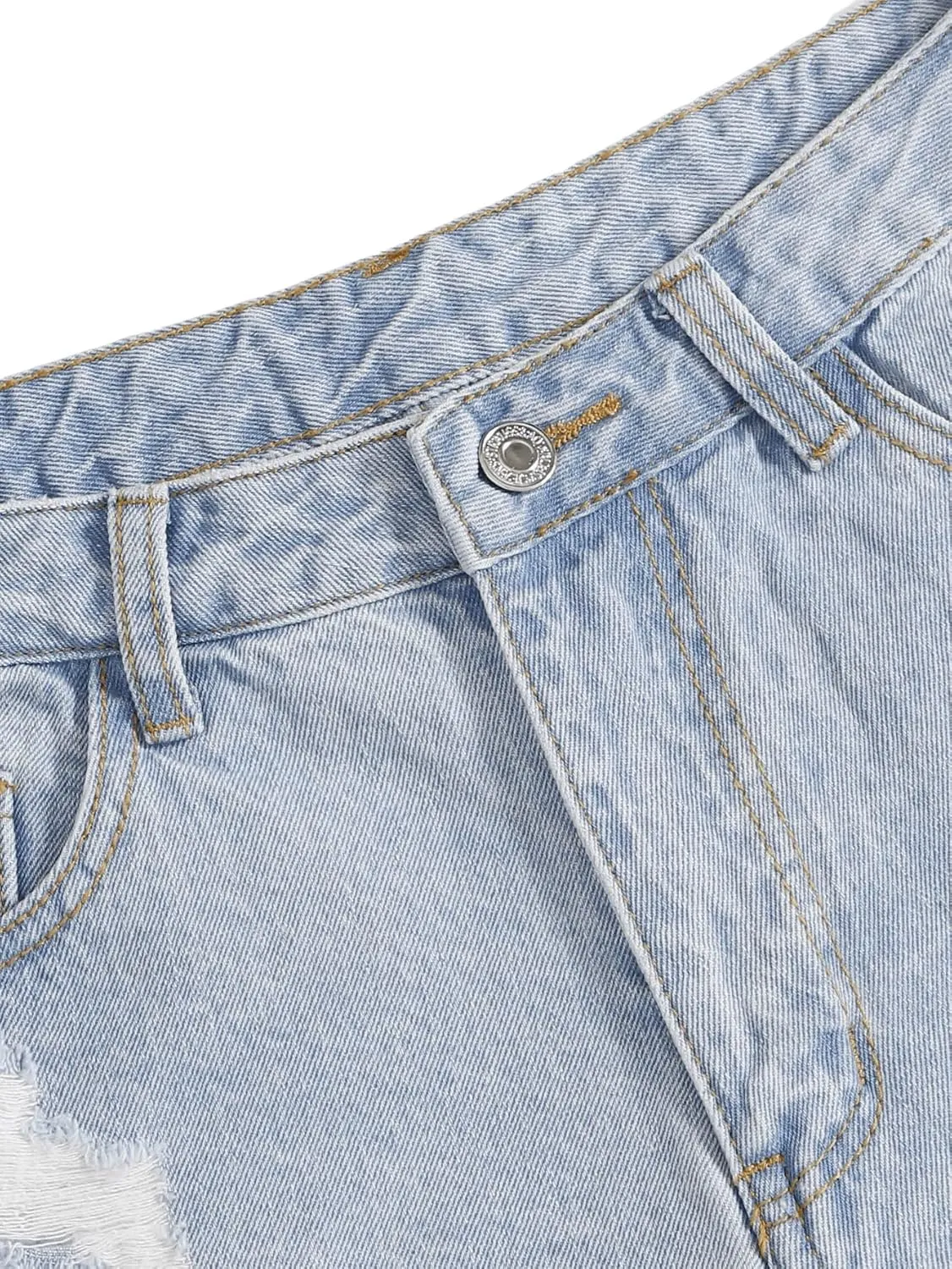 SweatyRocks Women's High Rise Zip Up Ripped Raw Hem Denim Jean Shorts with Pocket