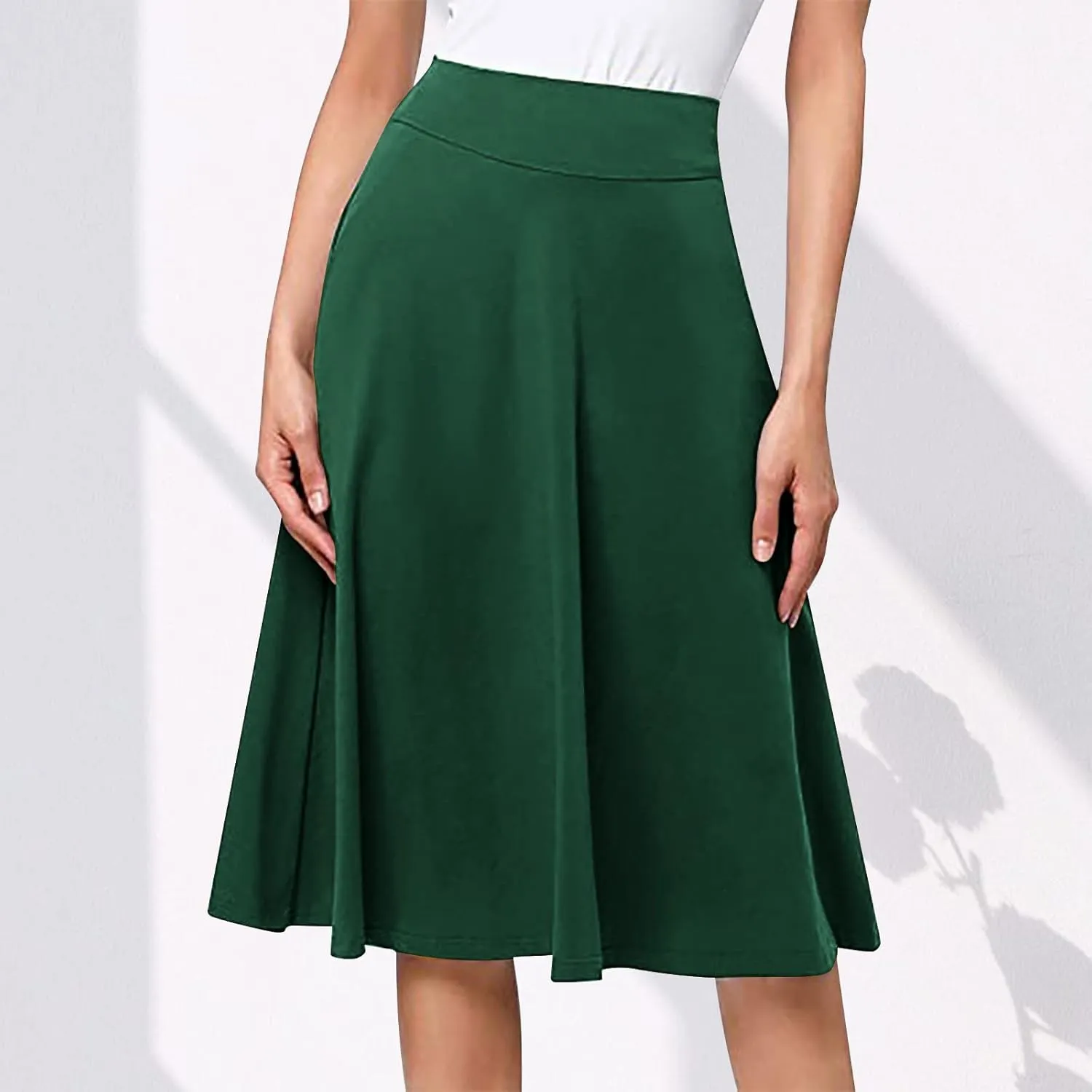 TANGNADE Plus Size Midi Skirt Summer Elastic High Waisted A-Line Flowy Below Knee Skirts Flare A-Line Skirt Business Casual