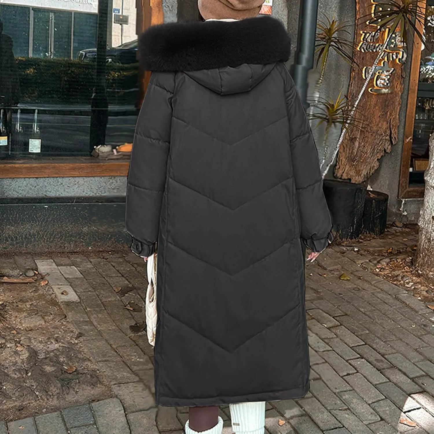 Teen Girls Heavyweight Parka Fur Hooded Thicken Trench Coats Warm Solid Color Windproof Puffer Jacket Maxi Down Coat
