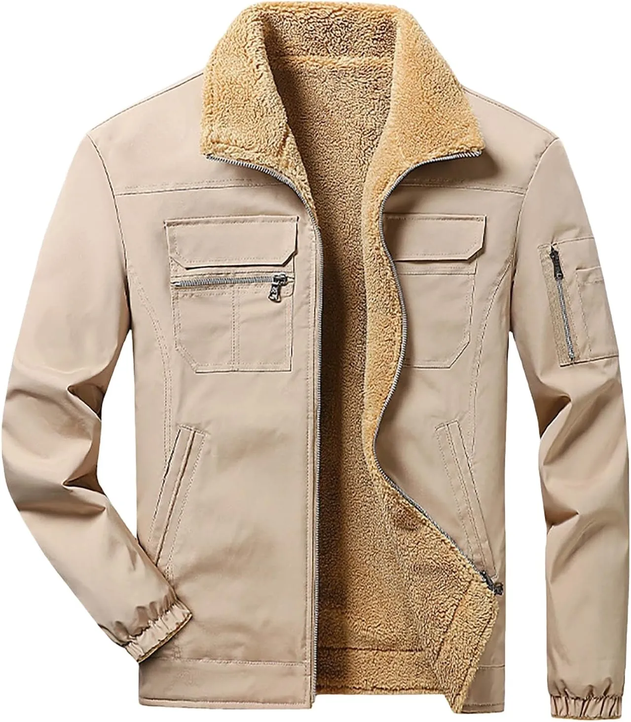 Thatrich Fleece Lined Jacket Men Sherpa Casual Coat Oversized Warm Outwears Baggy Lapel Jackets Winter Coat Trendy Overcoats