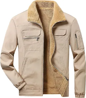 Thatrich Fleece Lined Jacket Men Sherpa Casual Coat Oversized Warm Outwears Baggy Lapel Jackets Winter Coat Trendy Overcoats