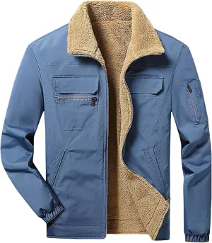 Thatrich Fleece Lined Jacket Men Sherpa Casual Coat Oversized Warm Outwears Baggy Lapel Jackets Winter Coat Trendy Overcoats