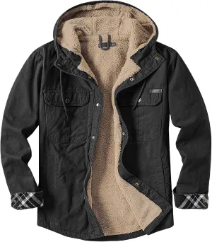 Thatrich Men's Sherpa Lined Jacket Fleece Hooded Coat Oversized Warm Jackets Button Down Coats Loose Overcoat Casual Outwears
