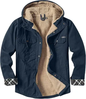 Thatrich Men's Sherpa Lined Jacket Fleece Hooded Coat Oversized Warm Jackets Button Down Coats Loose Overcoat Casual Outwears