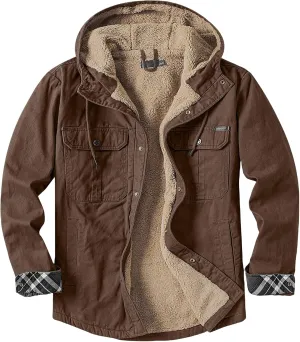 Thatrich Men's Sherpa Lined Jacket Fleece Hooded Coat Oversized Warm Jackets Button Down Coats Loose Overcoat Casual Outwears