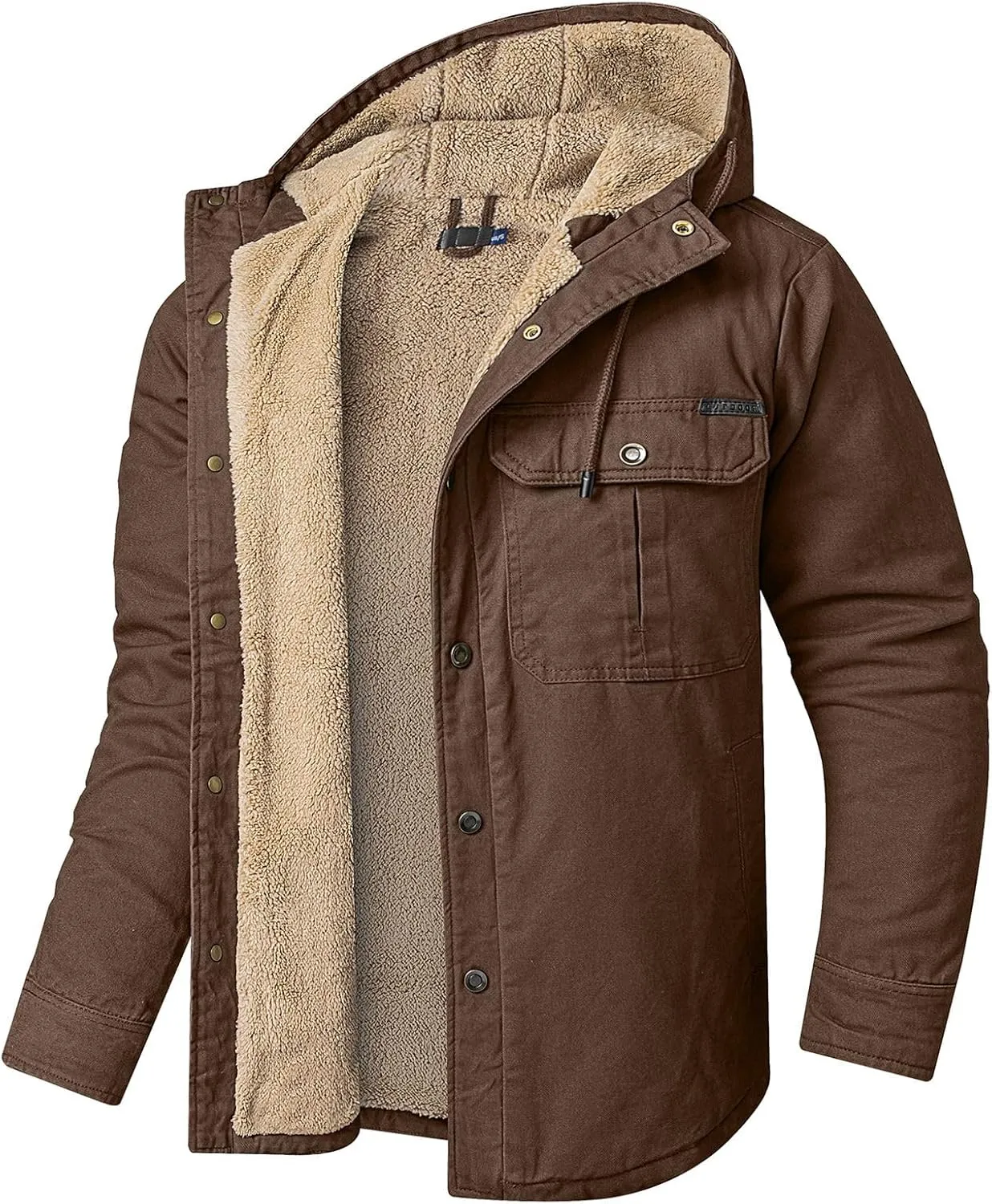 Thatrich Men's Sherpa Lined Jacket Fleece Hooded Coat Oversized Warm Jackets Button Down Coats Loose Overcoat Casual Outwears
