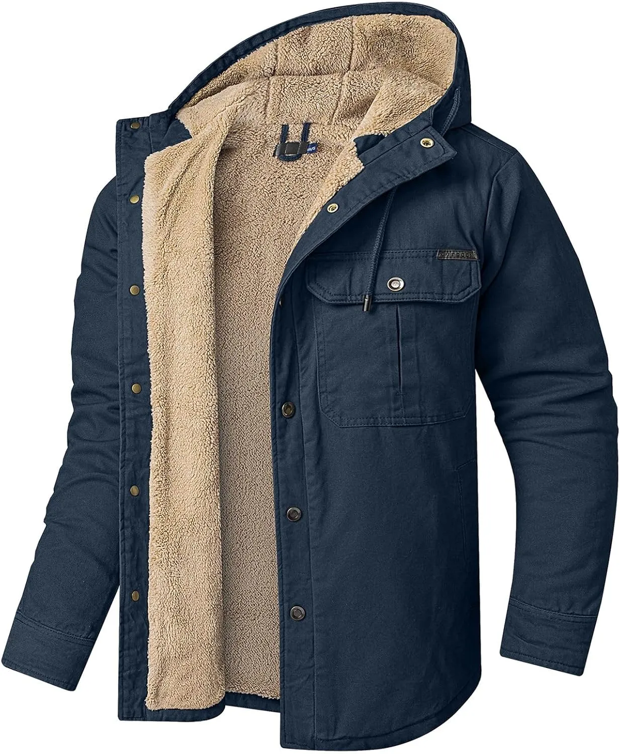 Thatrich Men's Sherpa Lined Jacket Fleece Hooded Coat Oversized Warm Jackets Button Down Coats Loose Overcoat Casual Outwears