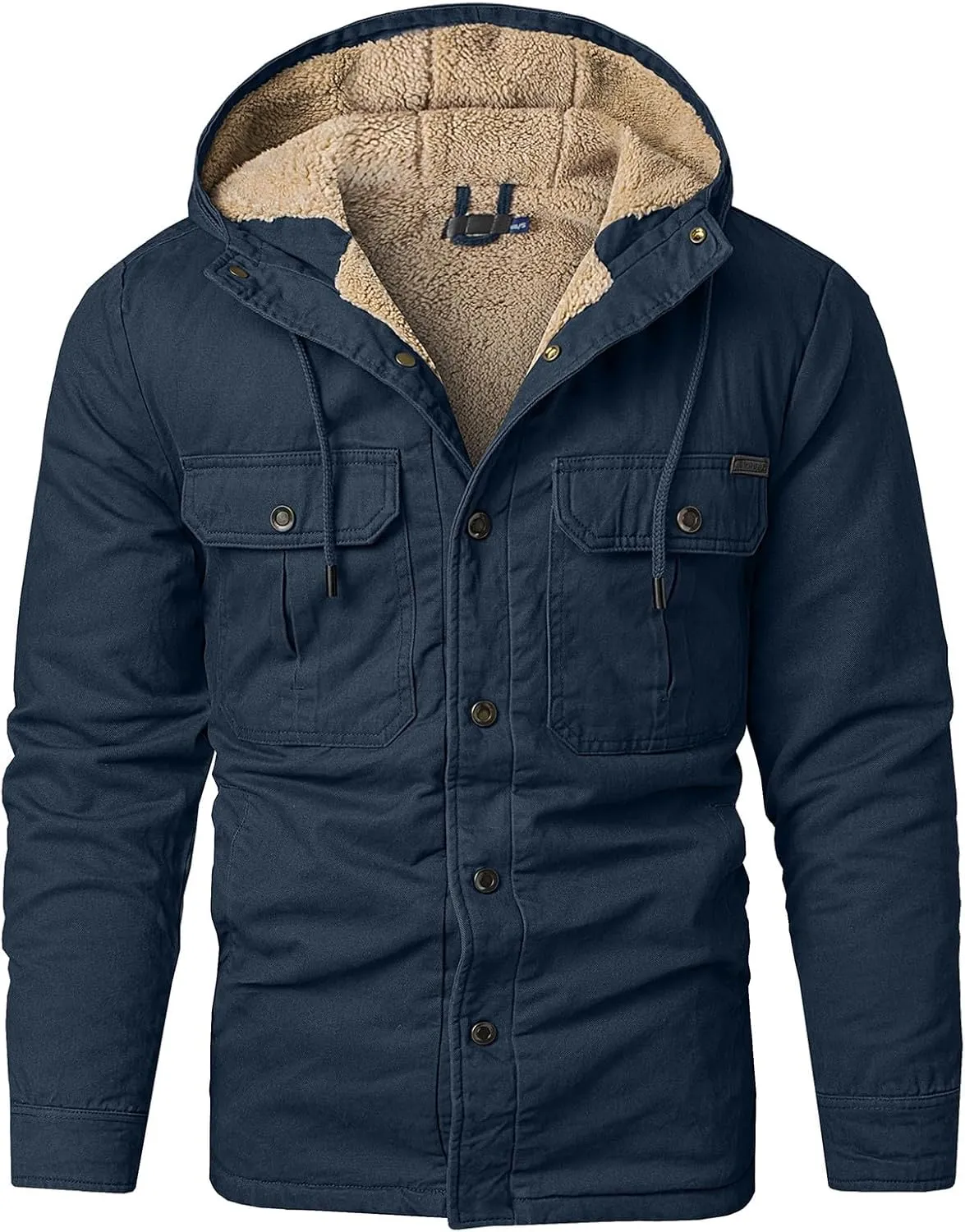Thatrich Men's Sherpa Lined Jacket Fleece Hooded Coat Oversized Warm Jackets Button Down Coats Loose Overcoat Casual Outwears