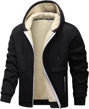 Thatrich Men's Sherpa Lined Jacket Oversized Hoodies Warm Winter Coat Fleece Casual Outwears Full Zip Overcoats Winter Trendy