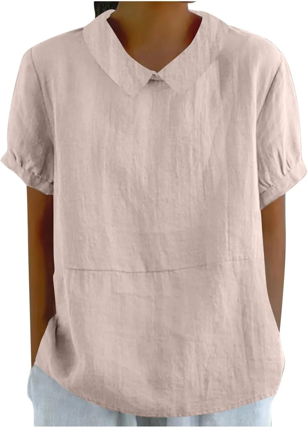 Tops for Women Trendy Collared Short Sleeve Shirts Casual Loose Fitted Linen Blouses Fashion Soft Summer Tops