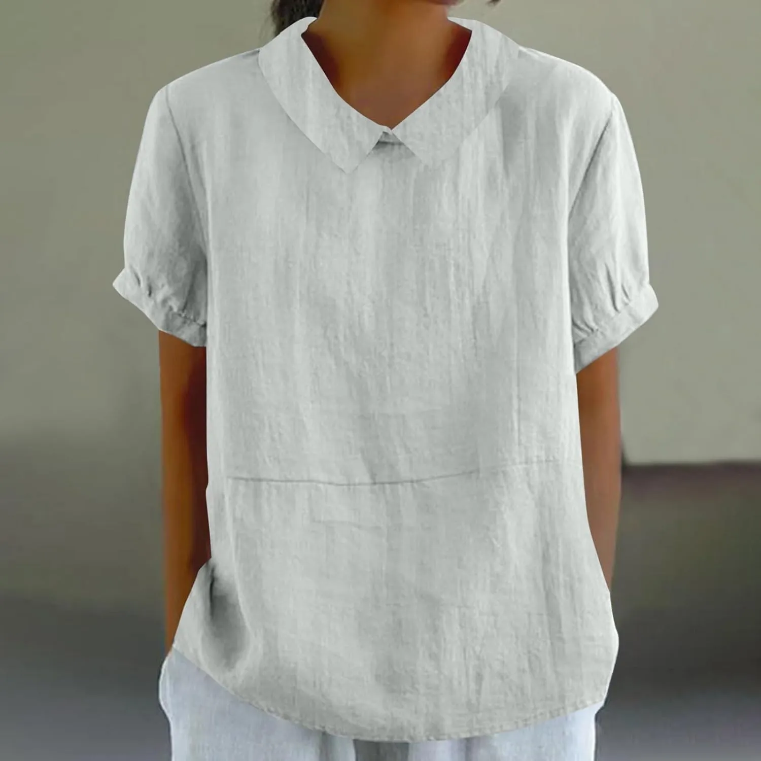 Tops for Women Trendy Collared Short Sleeve Shirts Casual Loose Fitted Linen Blouses Fashion Soft Summer Tops