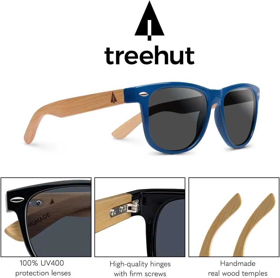 Treehut Wooden Bamboo Sunglasses Temples Classic Retro Square Wood Sunglasses