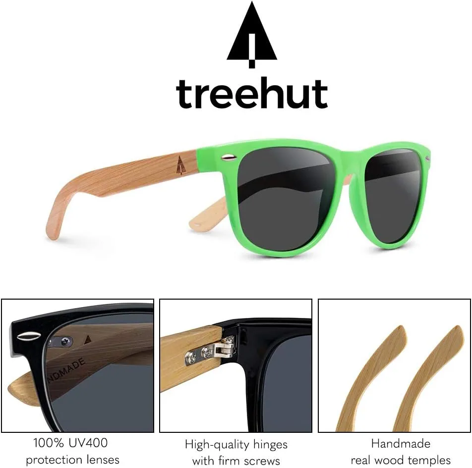 Treehut Wooden Bamboo Sunglasses Temples Classic Retro Square Wood Sunglasses