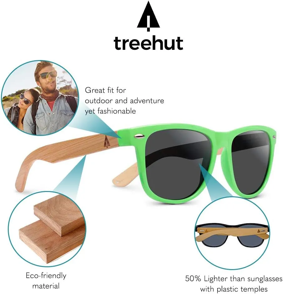 Treehut Wooden Bamboo Sunglasses Temples Classic Retro Square Wood Sunglasses