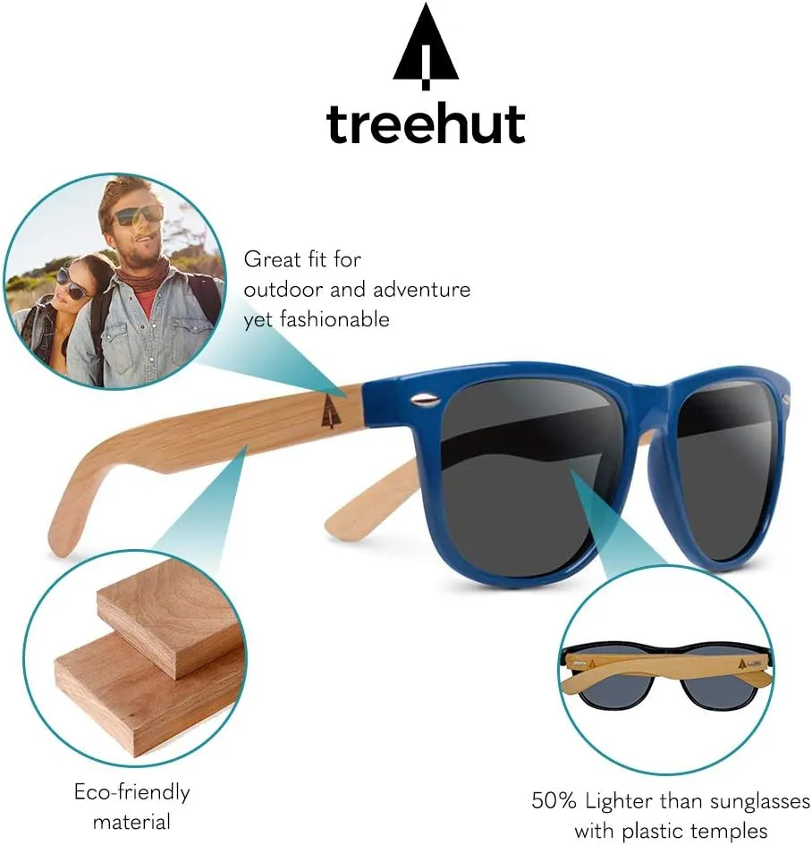 Treehut Wooden Bamboo Sunglasses Temples Classic Retro Square Wood Sunglasses