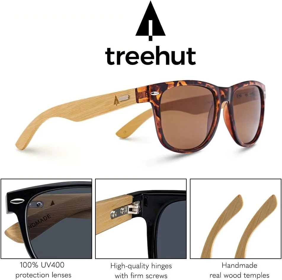 Treehut Wooden Bamboo Sunglasses Temples Classic Retro Square Wood Sunglasses