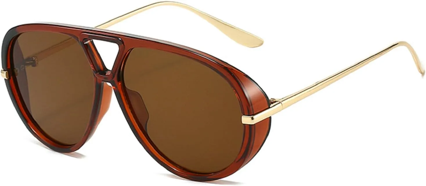 Trendy Pilot Sunglasses Women For Men Round Sun Glasses Vintage Big Frame Shield Shades Men Punk Sunglasses