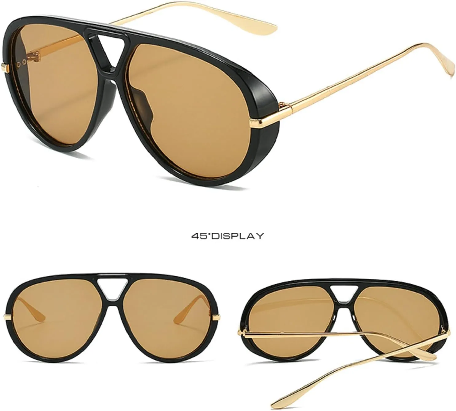 Trendy Pilot Sunglasses Women For Men Round Sun Glasses Vintage Big Frame Shield Shades Men Punk Sunglasses
