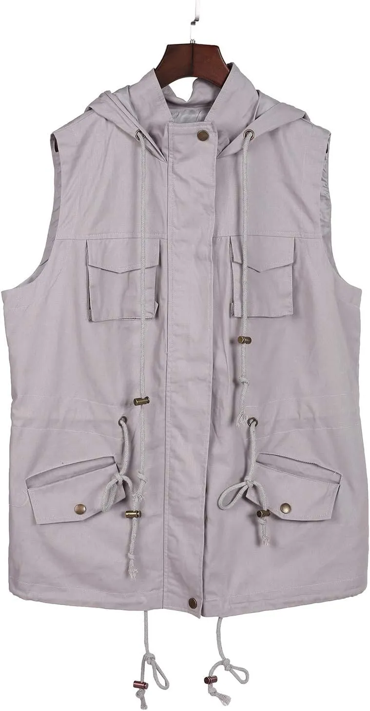 Tutorutor Womens Military Safari Camo Vest Utility Lightweight Sleeveless Hooded Drawstring Jackets with Pockets