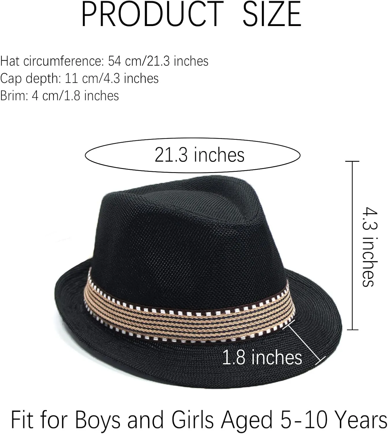 Ultrafun 4 Pack Kids Fedora Hat Short Brim Straw Trilby Jazz Hat Summer Sun Beach Cap for Boys Girls 5-10 Years