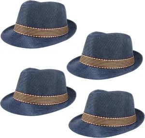Ultrafun 4 Pack Kids Fedora Hat Short Brim Straw Trilby Jazz Hat Summer Sun Beach Cap for Boys Girls 5-10 Years