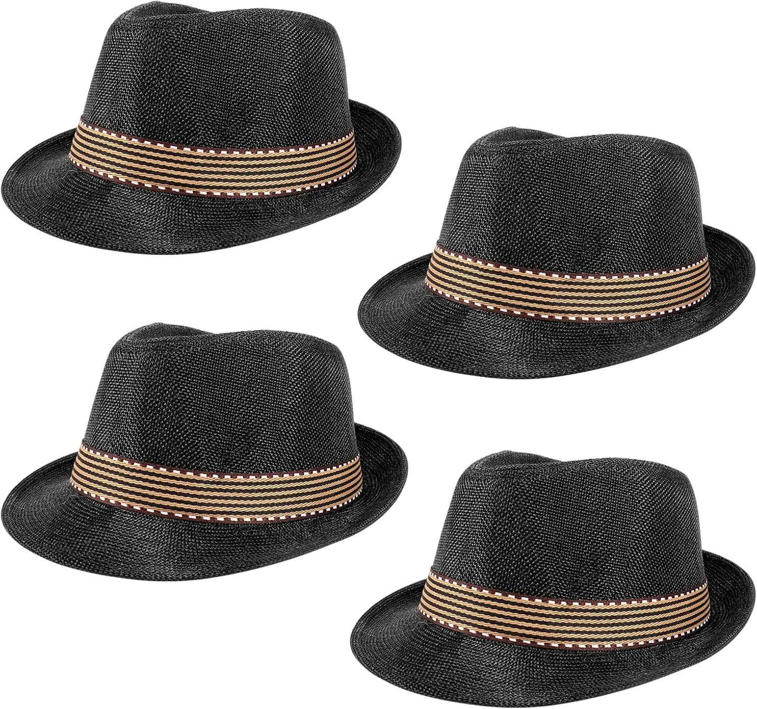 Ultrafun 4 Pack Kids Fedora Hat Short Brim Straw Trilby Jazz Hat Summer Sun Beach Cap for Boys Girls 5-10 Years