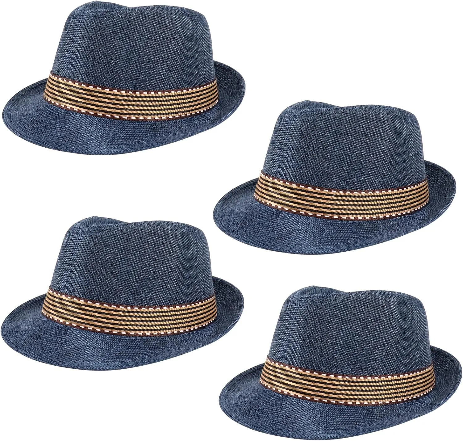 Ultrafun 4 Pack Kids Fedora Hat Short Brim Straw Trilby Jazz Hat Summer Sun Beach Cap for Boys Girls 5-10 Years