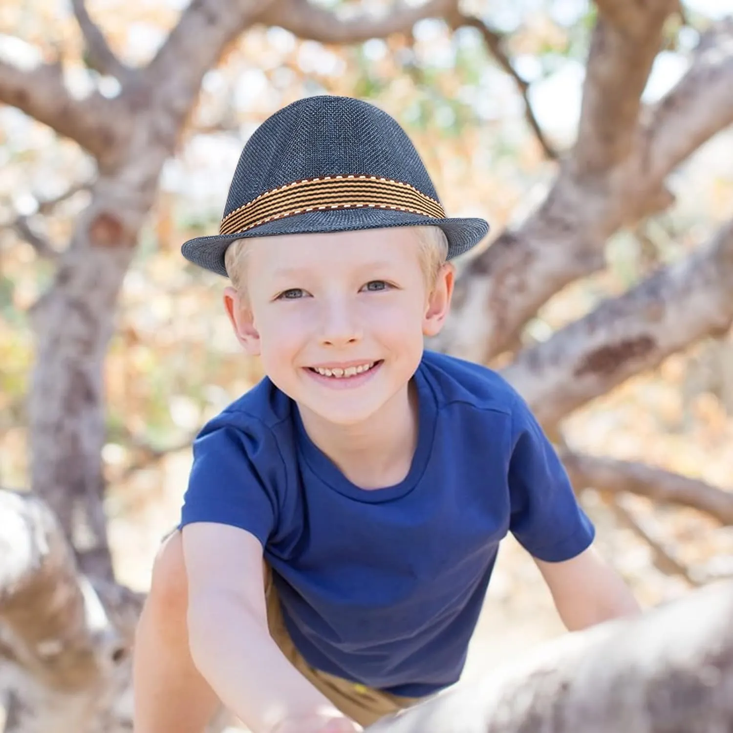 Ultrafun 4 Pack Kids Fedora Hat Short Brim Straw Trilby Jazz Hat Summer Sun Beach Cap for Boys Girls 5-10 Years