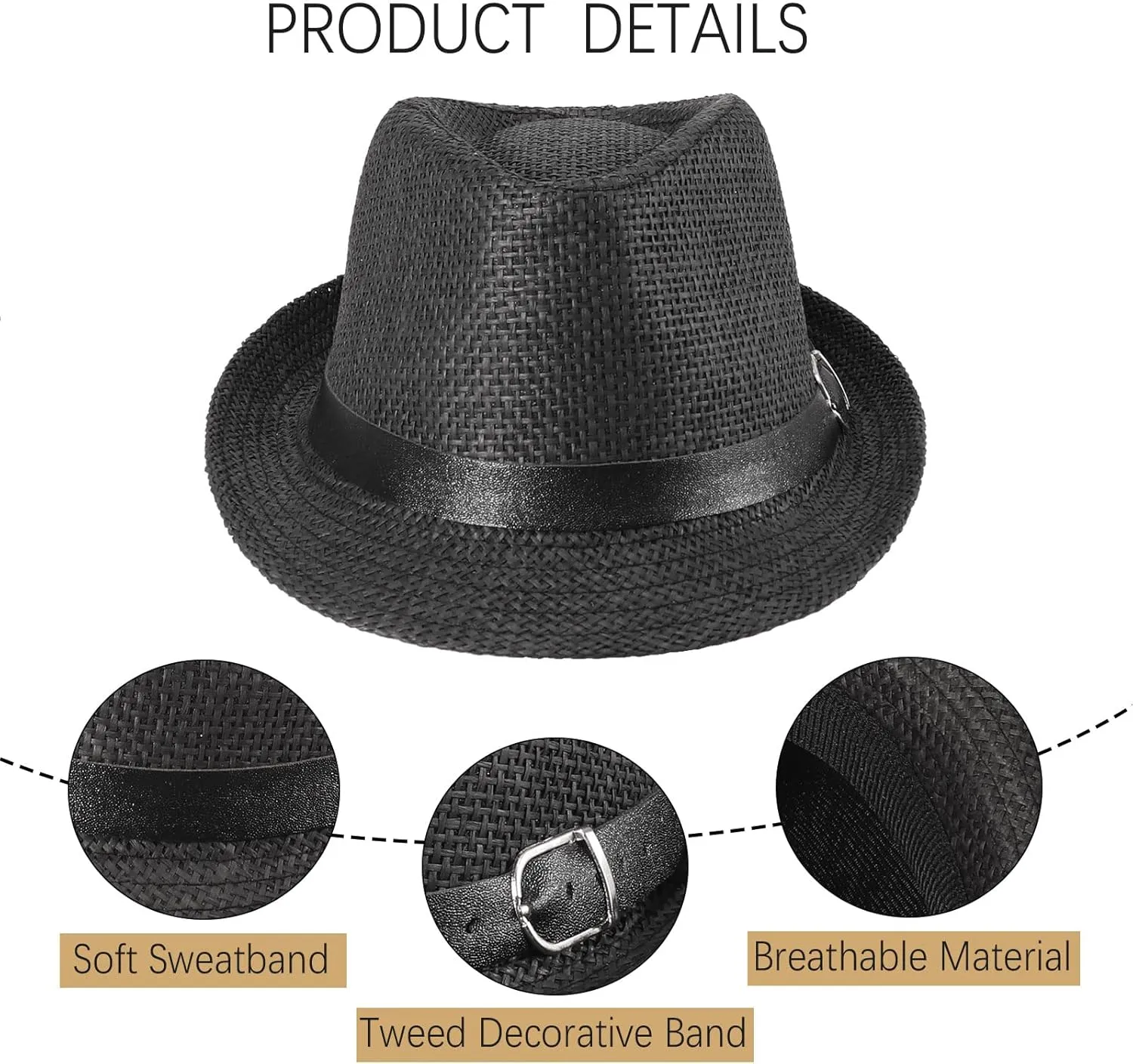 Ultrafun 4 Pack Kids Fedora Hat Short Brim Straw Trilby Jazz Hat Summer Sun Beach Cap for Boys Girls 5-10 Years