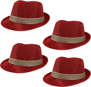 Ultrafun 4 Pack Kids Fedora Hat Short Brim Straw Trilby Jazz Hat Summer Sun Beach Cap for Boys Girls 5-10 Years