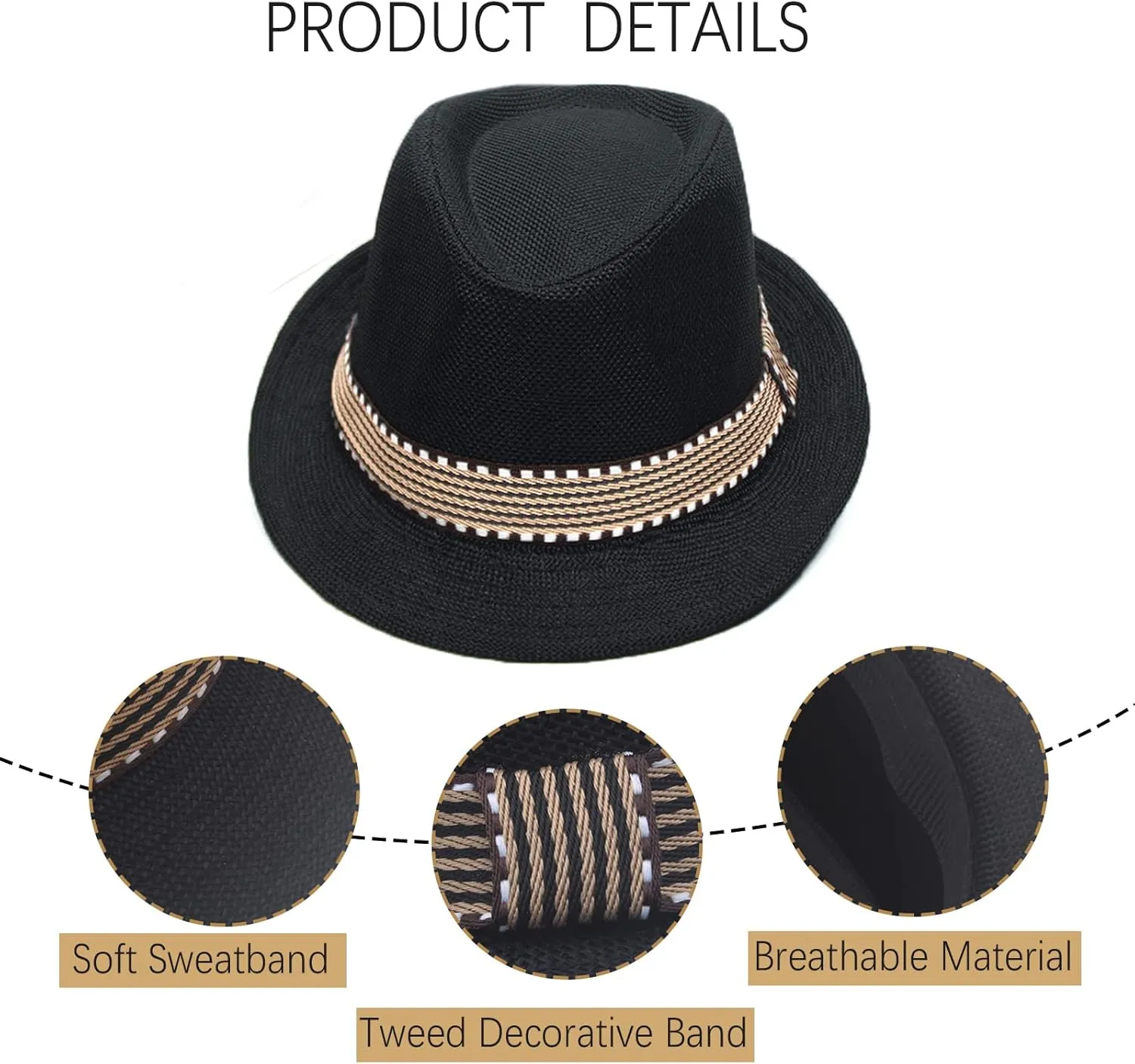 Ultrafun 4 Pack Kids Fedora Hat Short Brim Straw Trilby Jazz Hat Summer Sun Beach Cap for Boys Girls 5-10 Years