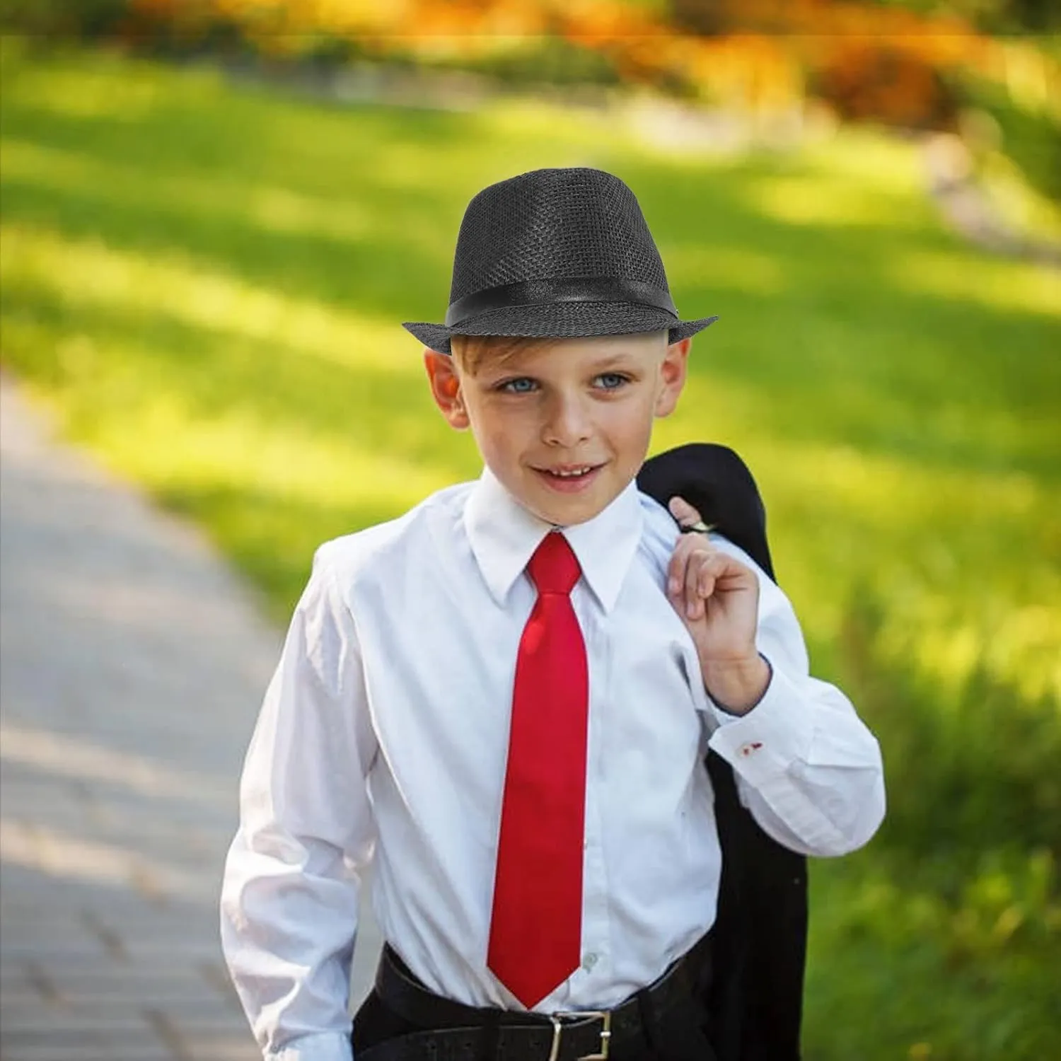 Ultrafun 4 Pack Kids Fedora Hat Short Brim Straw Trilby Jazz Hat Summer Sun Beach Cap for Boys Girls 5-10 Years