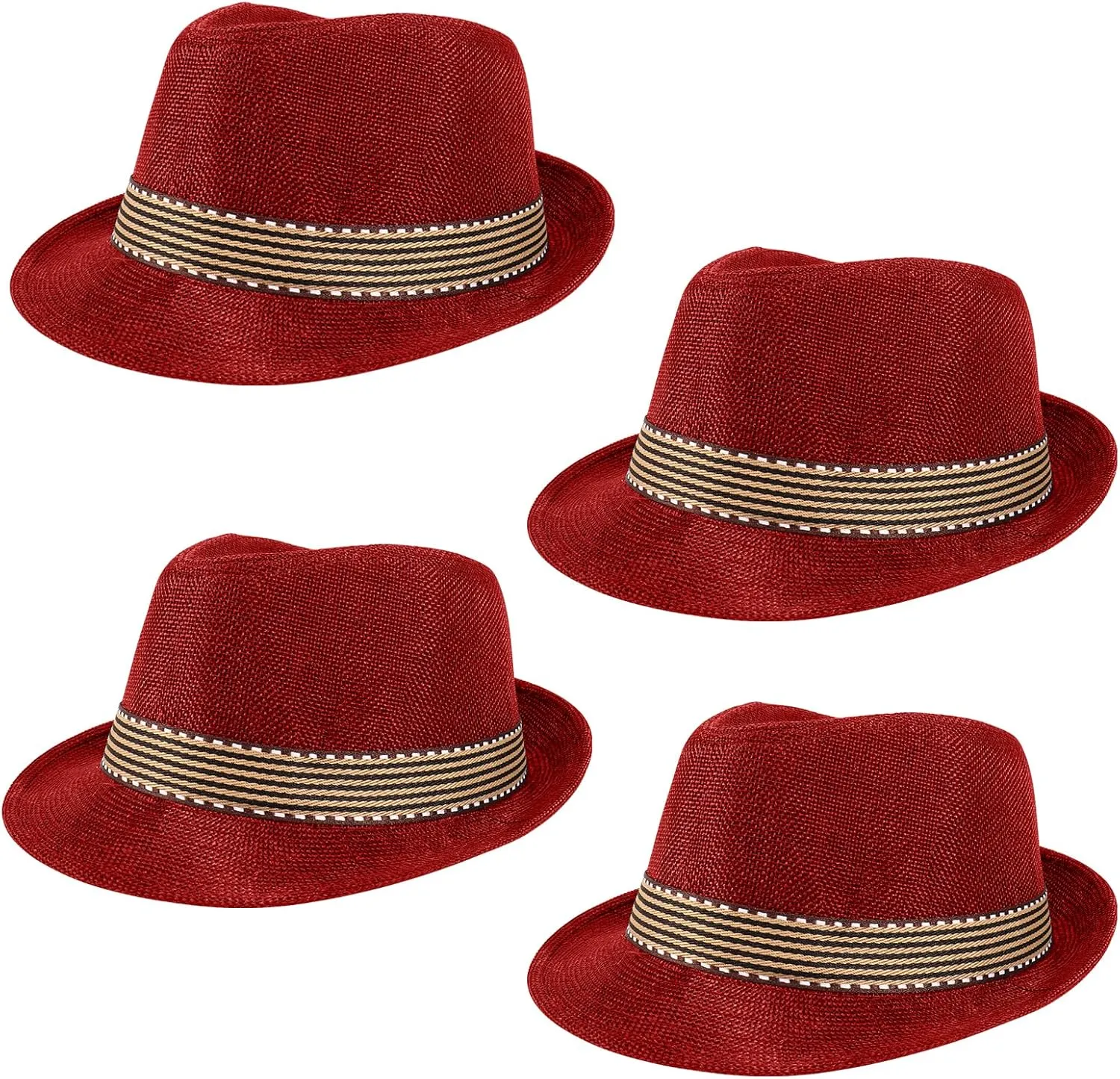 Ultrafun 4 Pack Kids Fedora Hat Short Brim Straw Trilby Jazz Hat Summer Sun Beach Cap for Boys Girls 5-10 Years