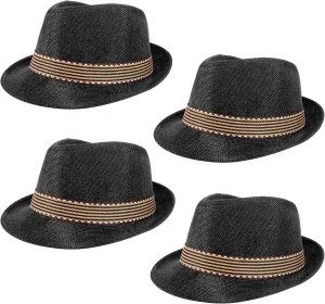 Ultrafun 4 Pack Kids Fedora Hat Short Brim Straw Trilby Jazz Hat Summer Sun Beach Cap for Boys Girls 5-10 Years