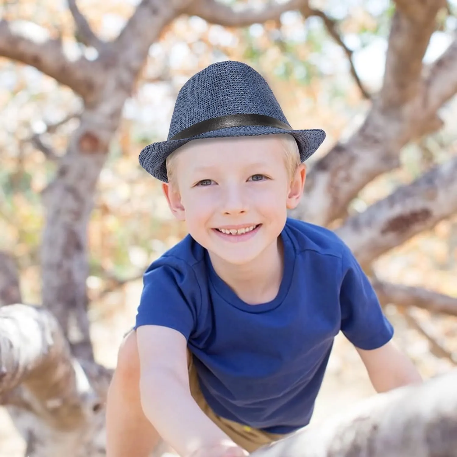 Ultrafun 4 Pack Kids Fedora Hat Short Brim Straw Trilby Jazz Hat Summer Sun Beach Cap for Boys Girls 5-10 Years