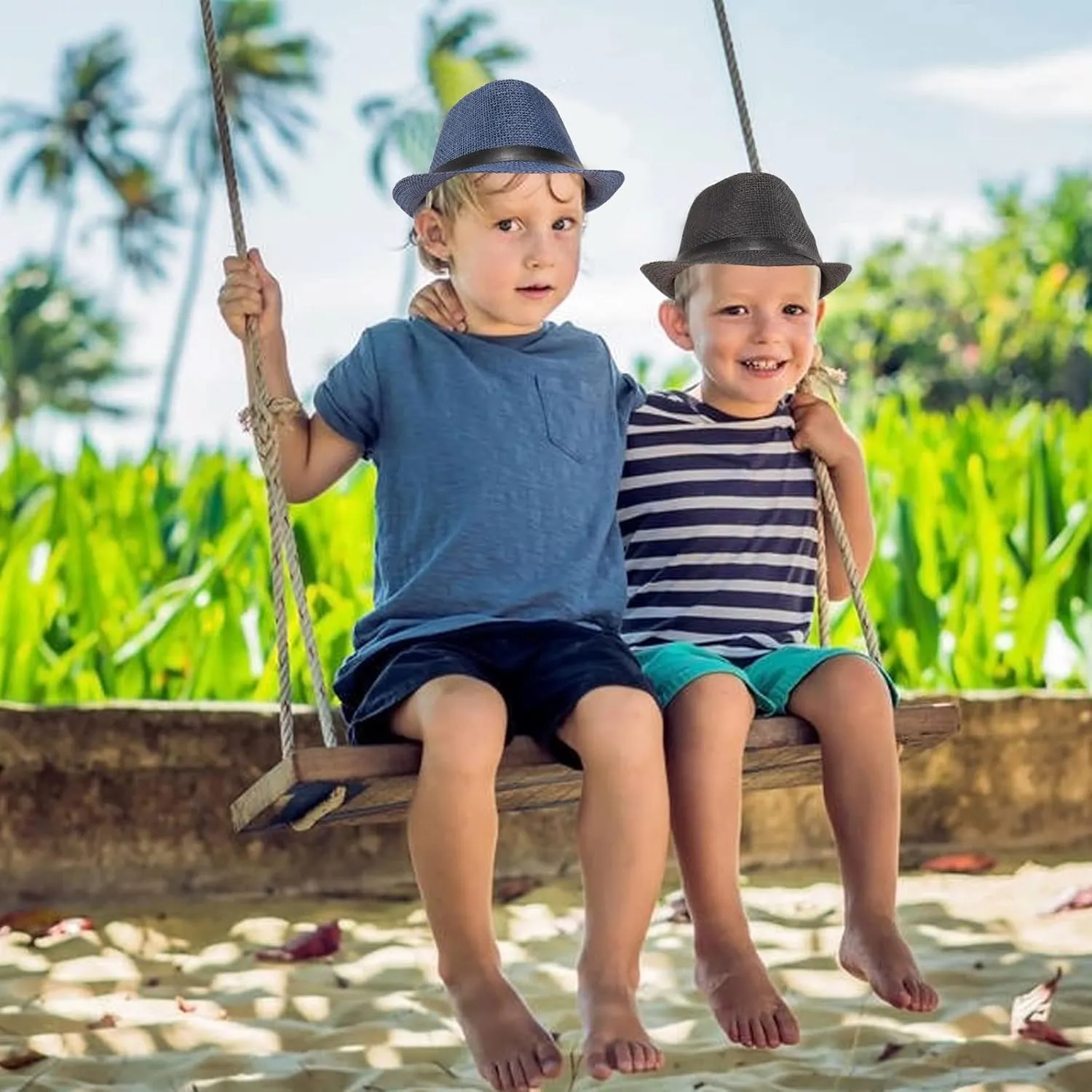 Ultrafun 4 Pack Kids Fedora Hat Short Brim Straw Trilby Jazz Hat Summer Sun Beach Cap for Boys Girls 5-10 Years