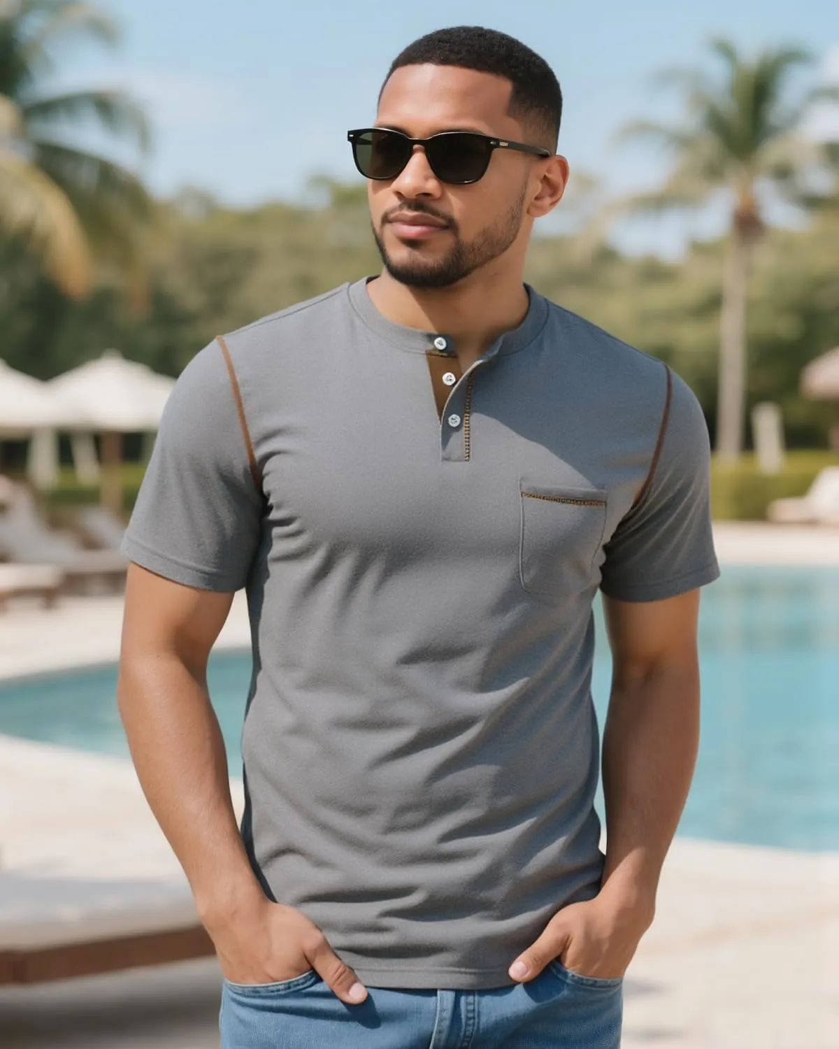 UOUA Men's Henley Shirts Short Sleeve Casual T-Shirts Cotton Basic Tops