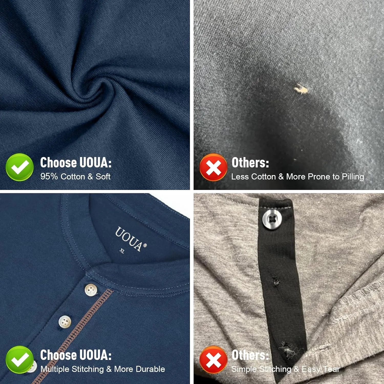 UOUA Men's Henley Shirts Short Sleeve Casual T-Shirts Cotton Basic Tops