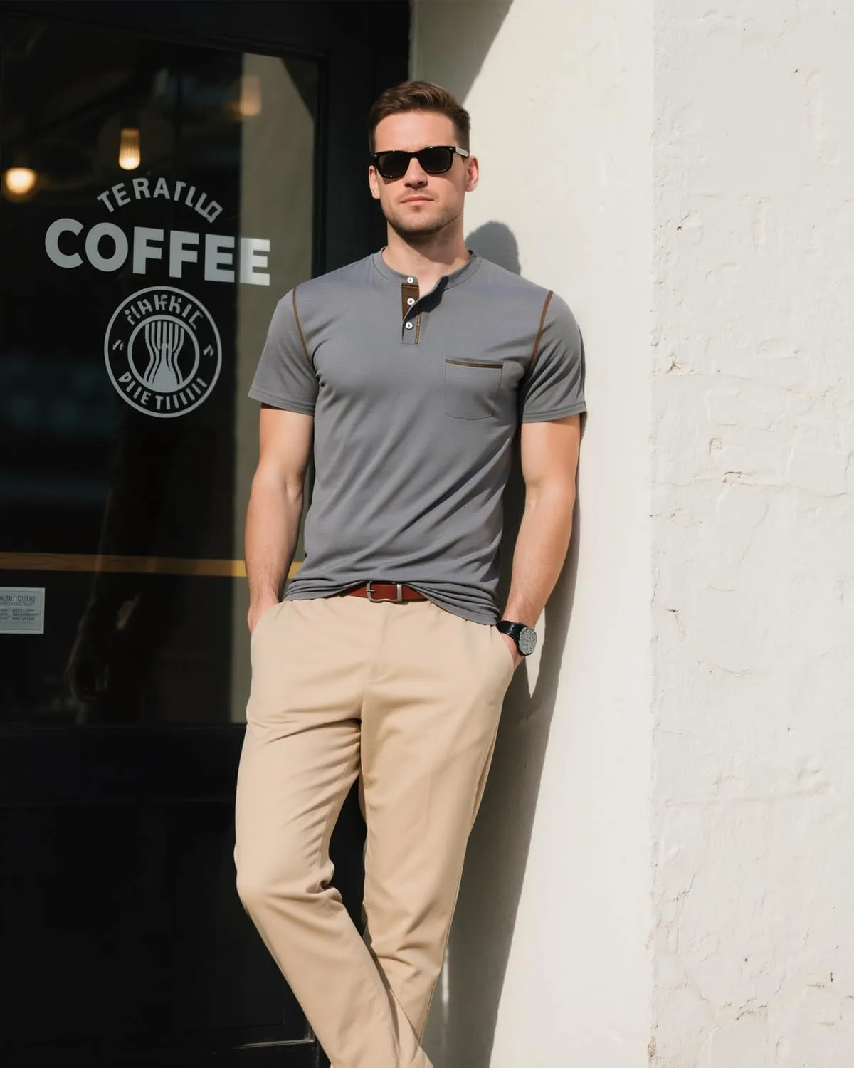 UOUA Men's Henley Shirts Short Sleeve Casual T-Shirts Cotton Basic Tops