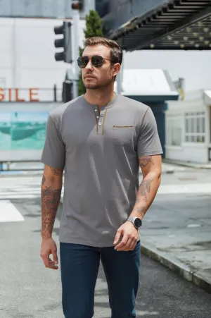 UOUA Men's Henley Shirts Short Sleeve Casual T-Shirts Cotton Basic Tops