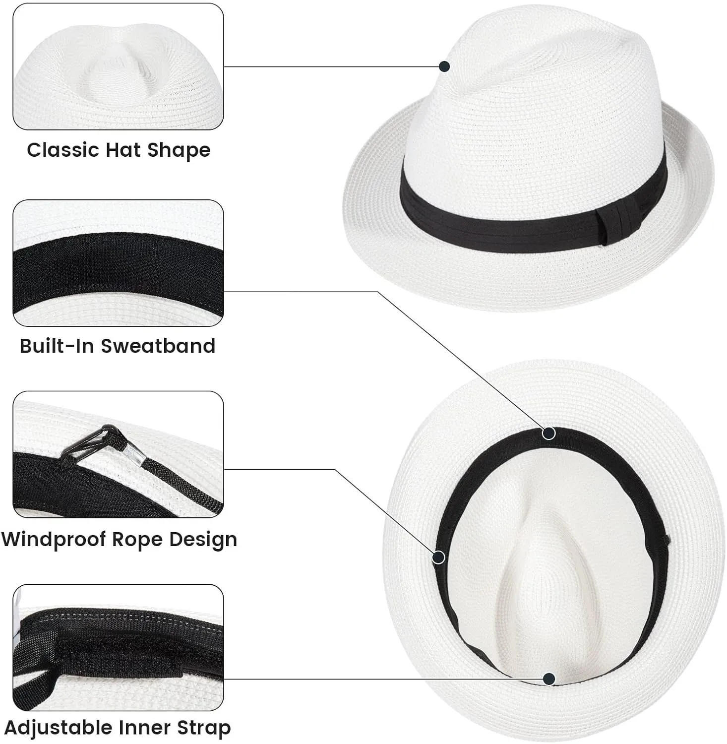 Verabella Straw Fedora Hat for Women & Men Foldable Short Brim Trilby Beach Sun Hat