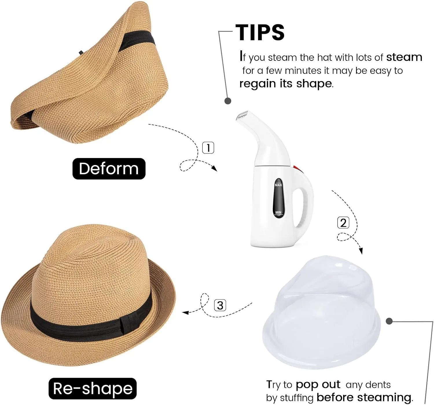 Verabella Straw Fedora Hat for Women & Men Foldable Short Brim Trilby Beach Sun Hat