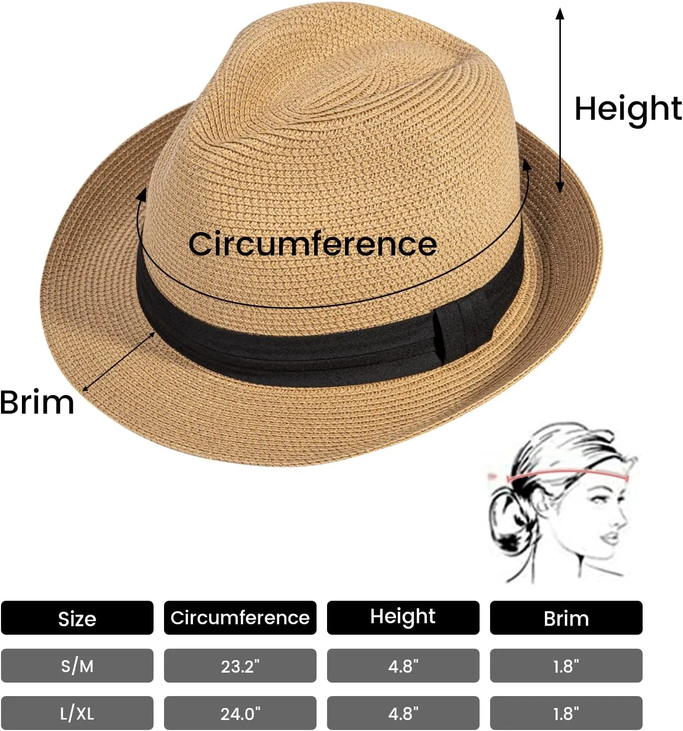 Verabella Straw Fedora Hat for Women & Men Foldable Short Brim Trilby Beach Sun Hat