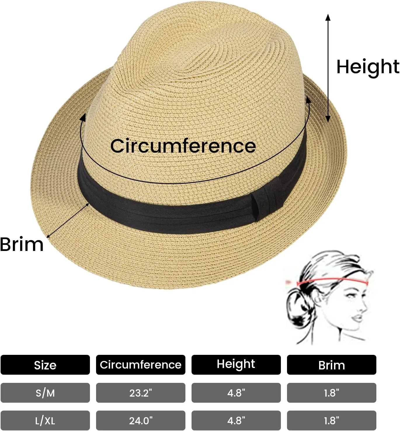 Verabella Straw Fedora Hat for Women & Men Foldable Short Brim Trilby Beach Sun Hat