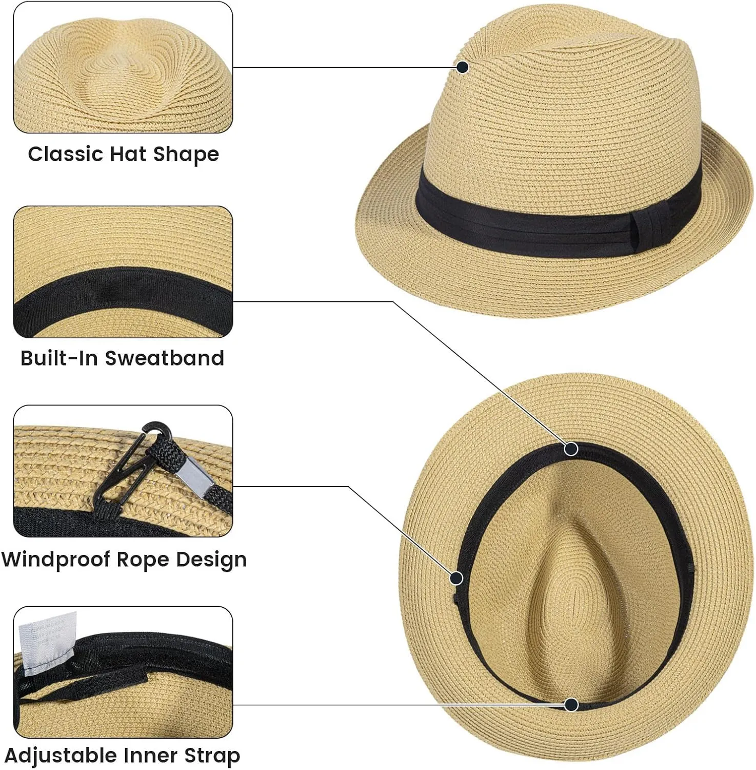 Verabella Straw Fedora Hat for Women & Men Foldable Short Brim Trilby Beach Sun Hat