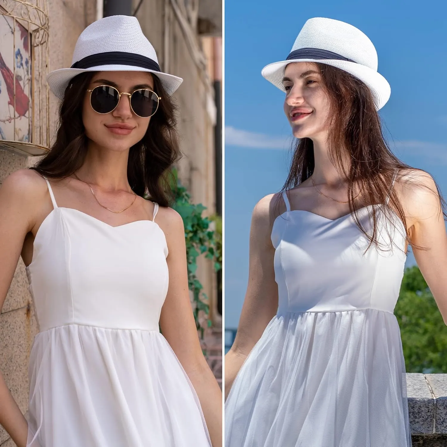 Verabella Straw Fedora Hat for Women & Men Foldable Short Brim Trilby Beach Sun Hat