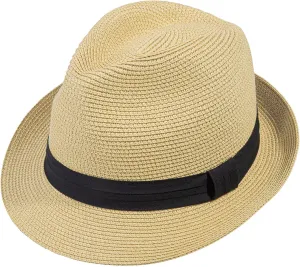 Verabella Straw Fedora Hat for Women & Men Foldable Short Brim Trilby Beach Sun Hat