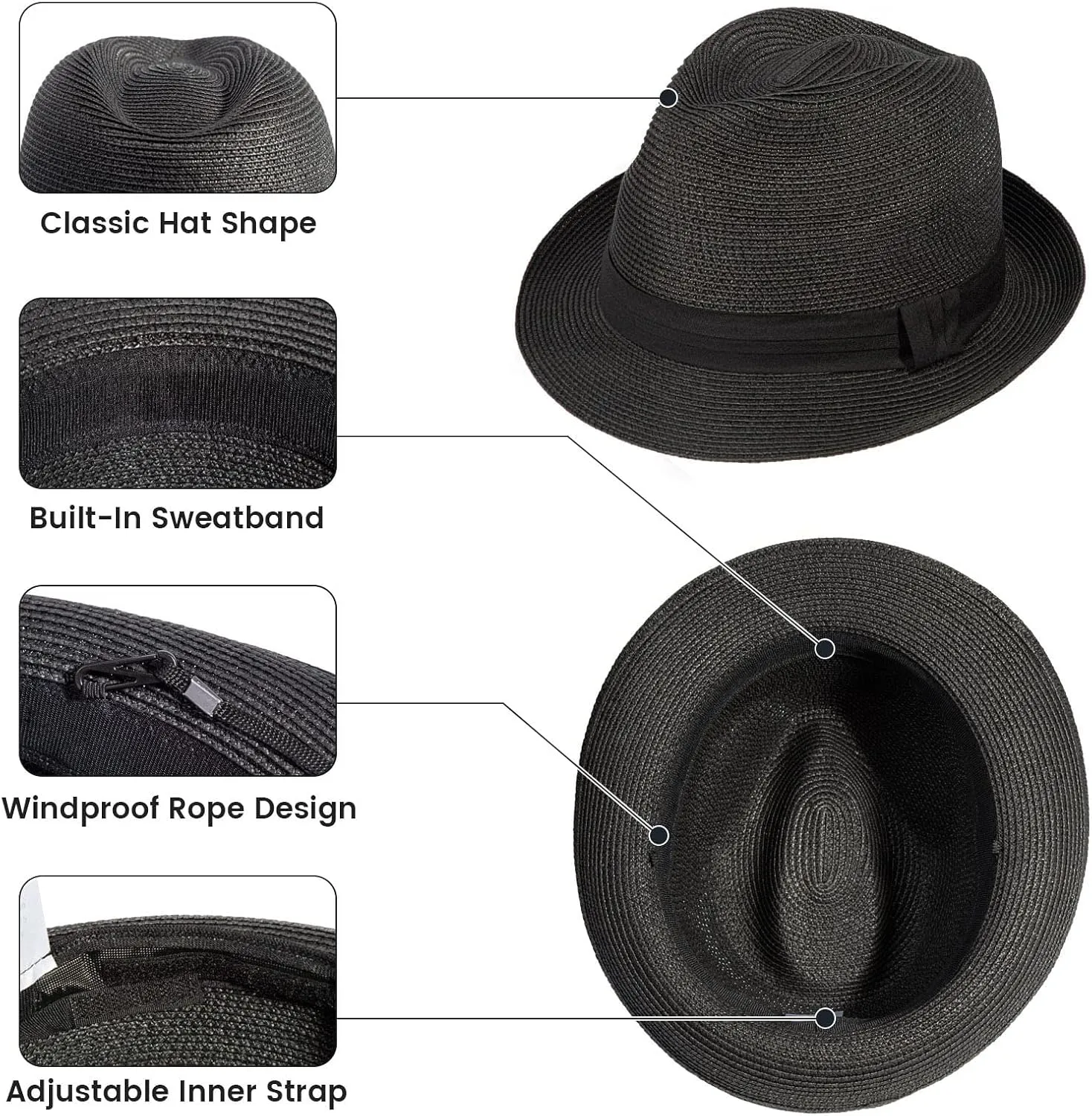 Verabella Straw Fedora Hat for Women & Men Foldable Short Brim Trilby Beach Sun Hat